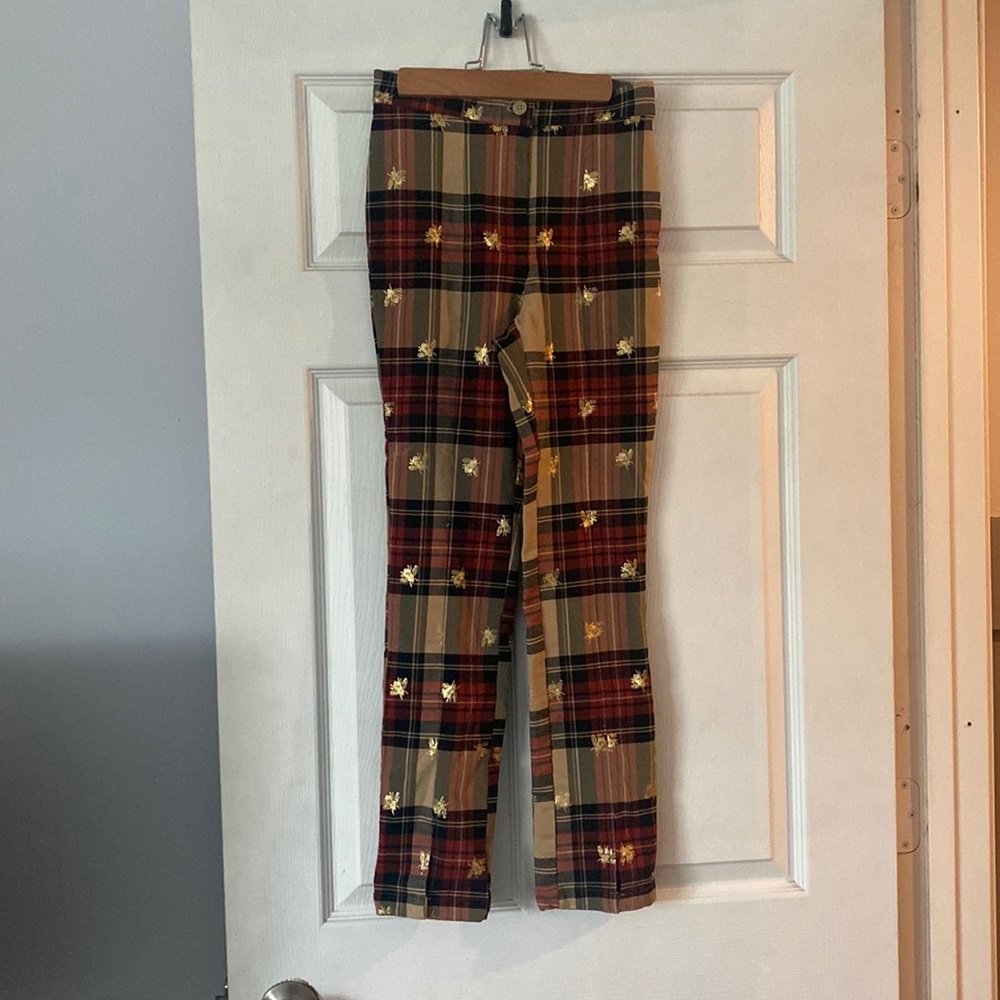 Urban Outfitters, Size 0, Trousers, Plaid with Gold Bees